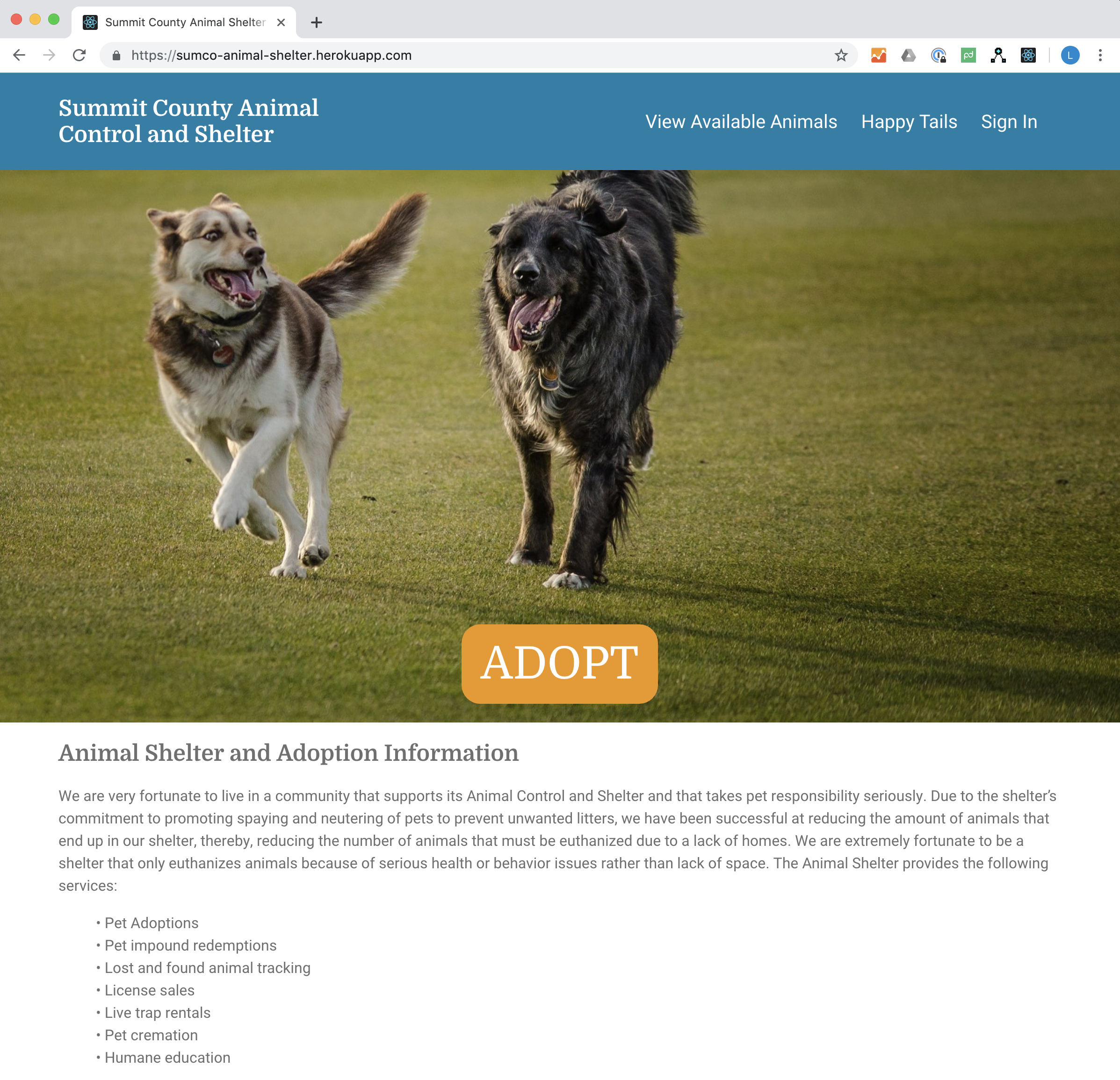 Animal Shelter Homepage